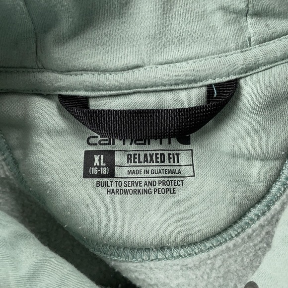 Carhartt Hoodie Womens XL Green Clarksburg Relaxed Fit Logo Fleece Pullover - Picture 8 of 11